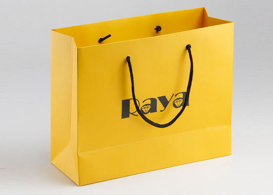 صفراء ماتي أكياس التسوق ورقة مقبض النايلون وشعار حسب الطلب المطبوعة